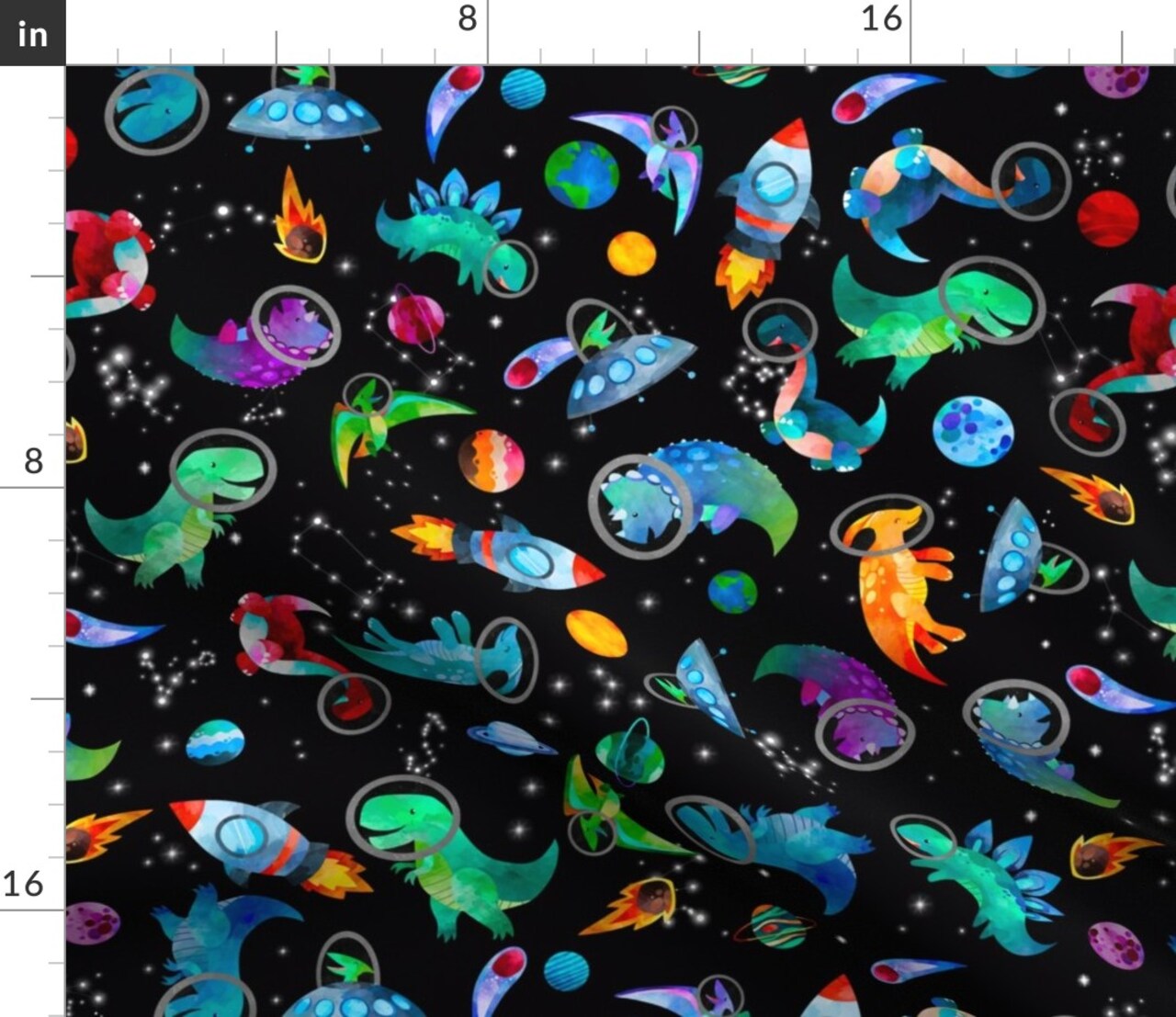 Medium Watercolor Space Stars Kids Astronaut Gender Neutral Dinosaurs Custom Printed Fabric by Spoonflower Various Fabrics by the Yard or Fat Quarter